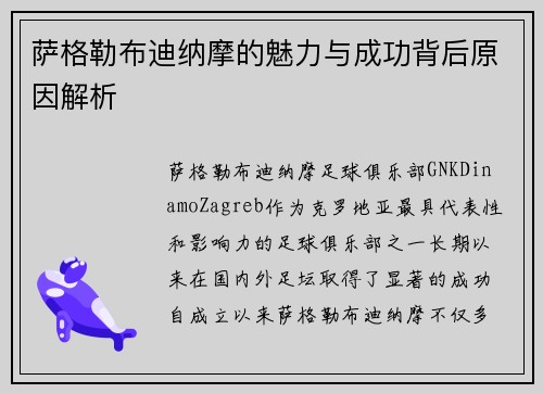 萨格勒布迪纳摩的魅力与成功背后原因解析